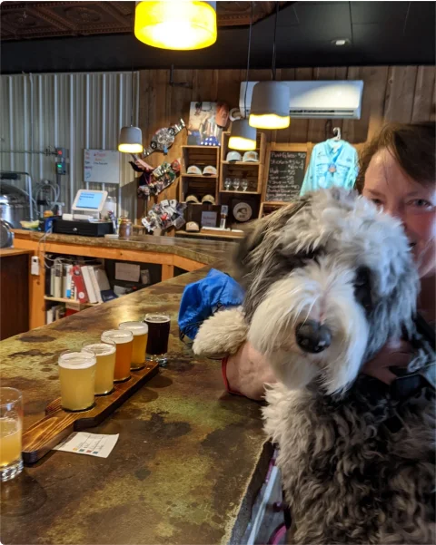 Roxanne and Diesel at a brewery
